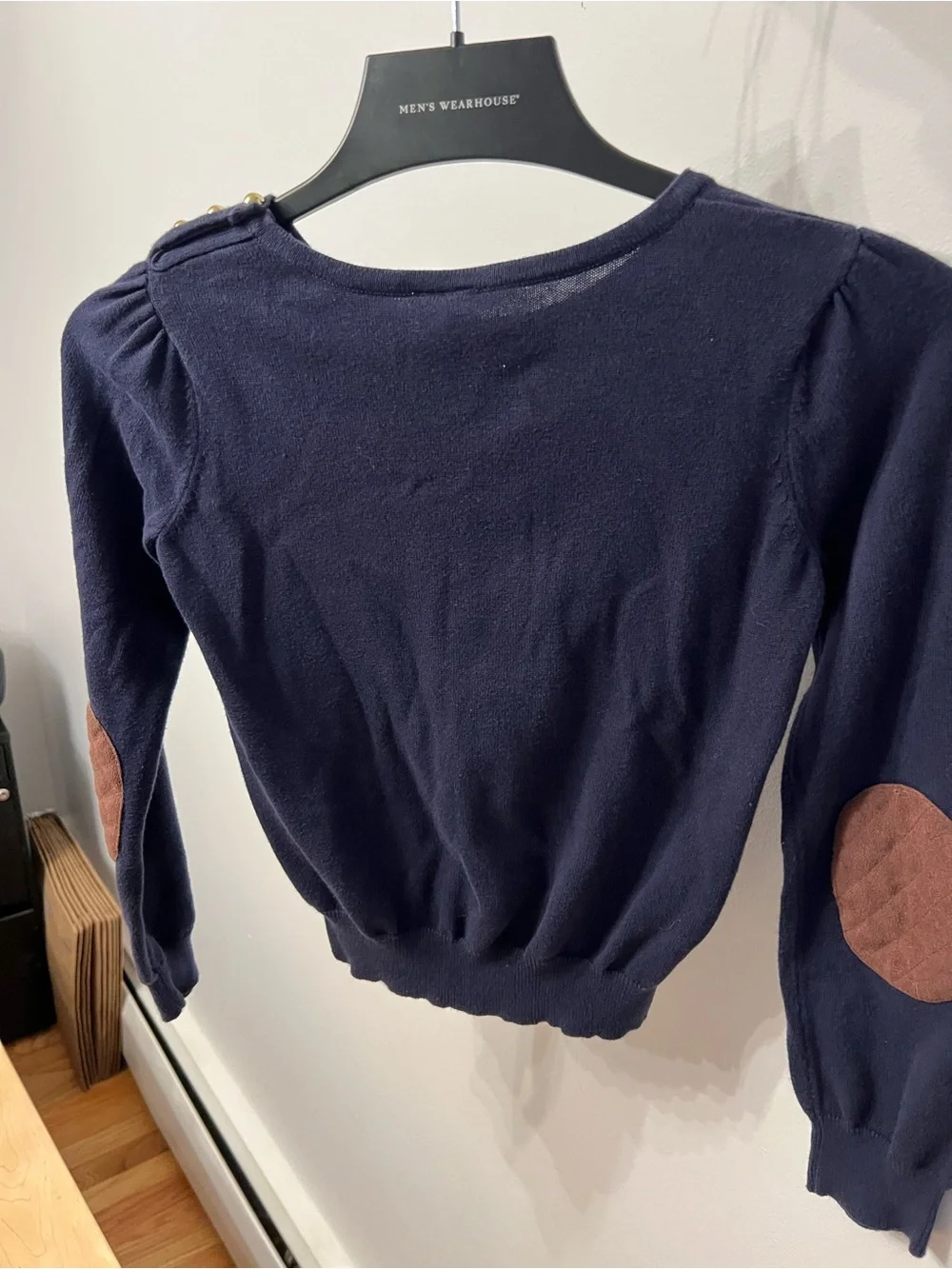 Janie and Jack Navy Horse Intarsia Crewneck Sweater with Gold Buttons